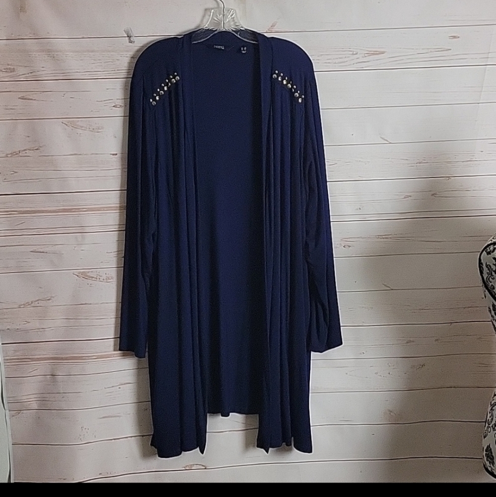 Dennis Basso Navy Blue Long Sleeve Open Front Gold Studded Casual Cardigan Sz 3X